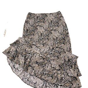 Francesca Rose Snakeskin Print Ruffled long Skirt Size Small Pull On Y2k
